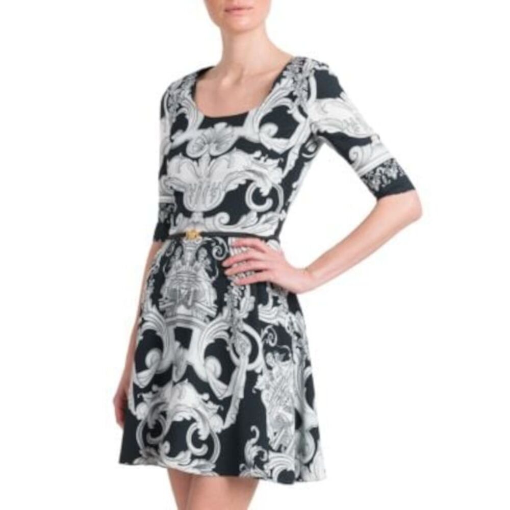 VERSACE Womens Black Lined Medusa-engraved Belt Elbow Sleeve Short Dress 38 - Picture 3 of 3